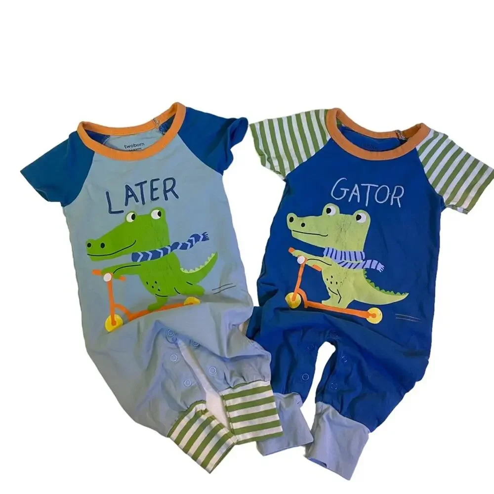 Two Born Later Gator Twin Baby One Piece Bodysuit Set Size 3-6 Months